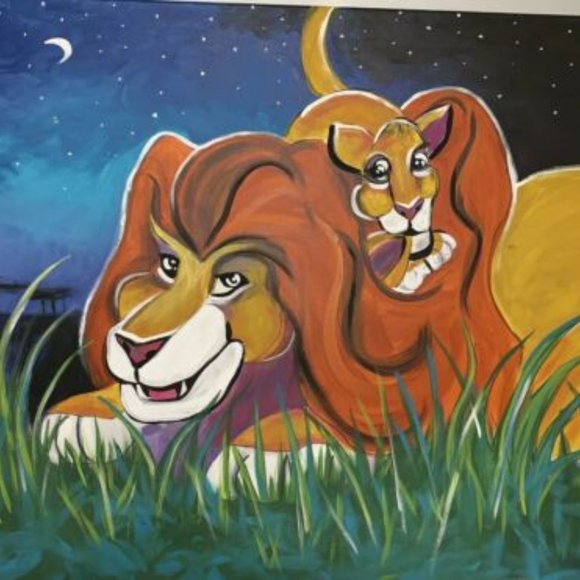 Disney Lion King Simba Mufasa 24x30 Painting Canvas Picture Wall Print Nursery - Picture 2 of 5